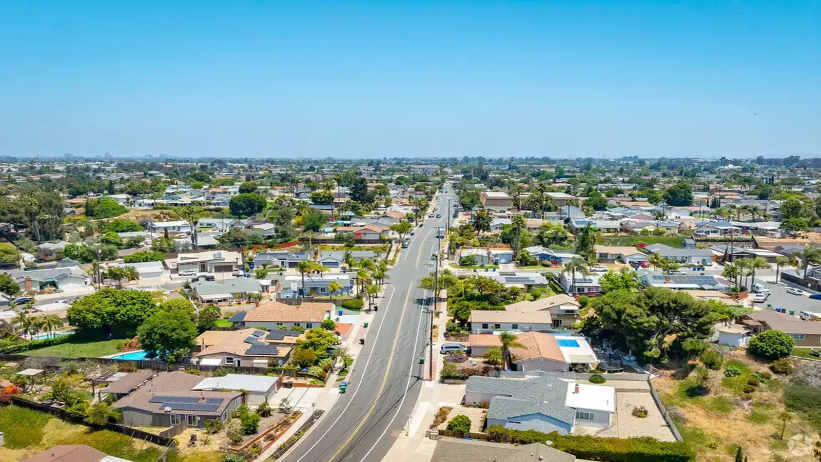 Aerial view of Clairemont neighborhood and mesa in San Diego.